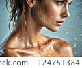Wet Beautiful sexy woman in shower. Female face and body under water drops 124751384