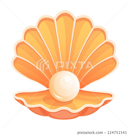 Orange Seashell with Shiny Pearl Inside Vector Illustration Image Orange Seashell with Shiny Pearl Inside Vector Illustration Image 124751541