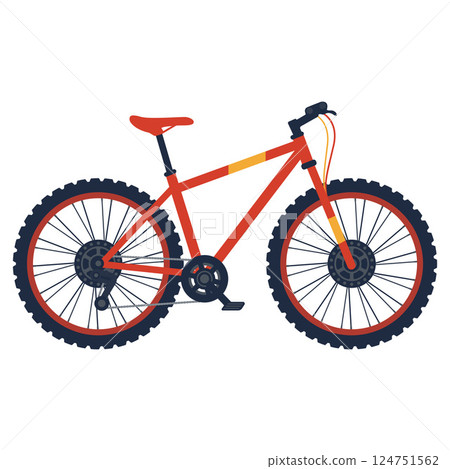 Red Mountain Bike with Thick Tires and Black Spokes Vector Illustration Image 124751562