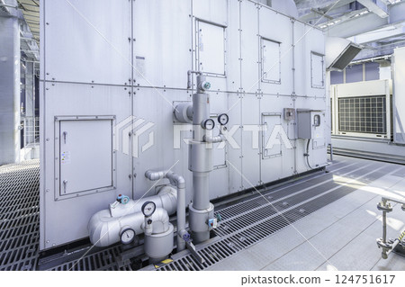 Equipment on the roof of the building. Photo courtesy of Tokyo Electronics College, Denpa Gakuen Corporation. 124751617