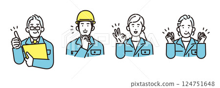 簡單插圖：穿著工作服的男女的變化，一組人 124751648