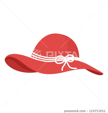 Elegant Red Wide Brimmed Hat with White Ribbon Vector Illustration Image Elegant Red Wide Brimmed Hat with White Ribbon Vector Illustration Image 124751652