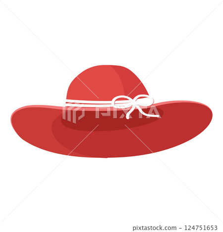 Elegant Red Wide Brimmed Hat with White Ribbon Vector Illustration Image Elegant Red Wide Brimmed Hat with White Ribbon Vector Illustration Image 124751653