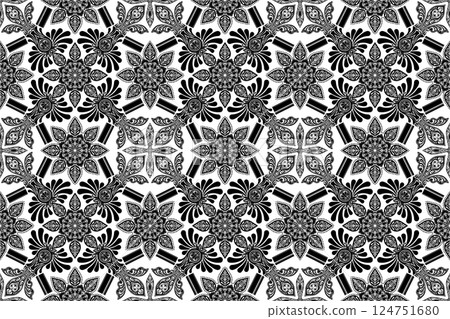 Floral pattern line drawing damask pattern 124751680