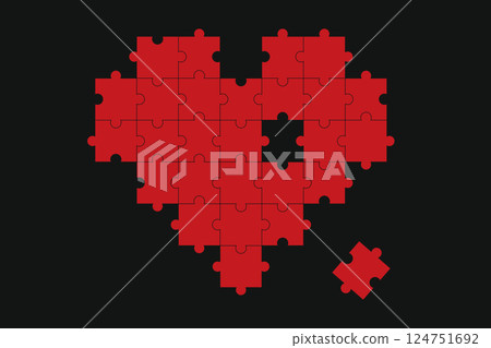 Vector illustration of a heart-shaped jigsaw puzzle with one piece missing 124751692