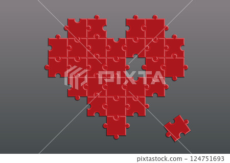 心形拼圖的向量插圖，其中有一塊缺失 124751693