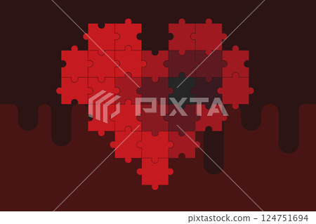 Vector illustration of a heart jigsaw puzzle eroded by dark feelings 124751694