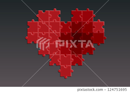 Vector illustration of a heart jigsaw puzzle eroded by dark feelings 124751695