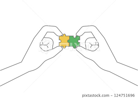 Vector illustration of two people working together to put together a jigsaw puzzle 124751696