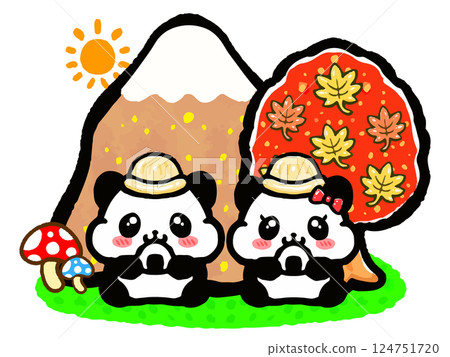 秋天裡一對熊貓夫婦爬山的塗鴉風格插圖 2 秋天裡一對熊貓夫婦爬山的塗鴉風格插圖 2 124751720