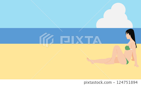 Illustration of a woman enjoying summer vacation on the beach (swimming in the sea) 124751894