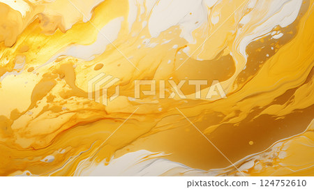 Abstract yellow and white marbled fluid art texture with swirling paint pattern in bright golden tones for modern backgrounds Abstract yellow and white marbled fluid art texture with swirling paint pattern in bright golden tones for modern backgrounds 124752610