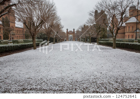 Chernivtsi National University gate in winter, Ukraine. 124752641