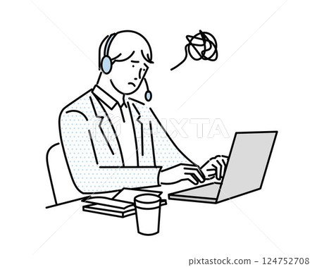 Man working on a computer-troubled face-trouble-business-simple vector illustration material 124752708