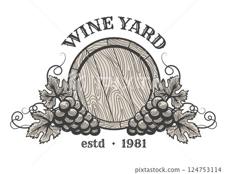 Wine yard engraving emblem Wine yard engraving emblem 124753114