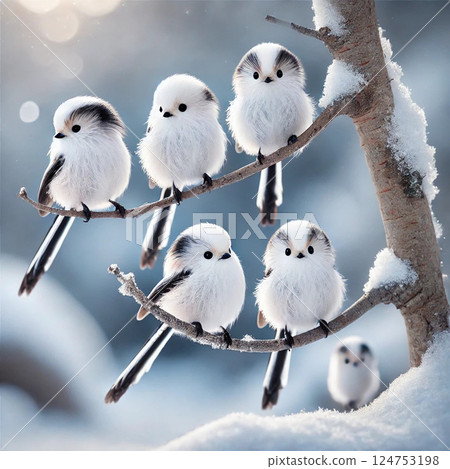 Long-tailed tit and snowy scenery 124753198