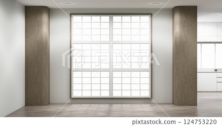 Scene Empty room with white wall with wood wall design. 3d rendering 124753220