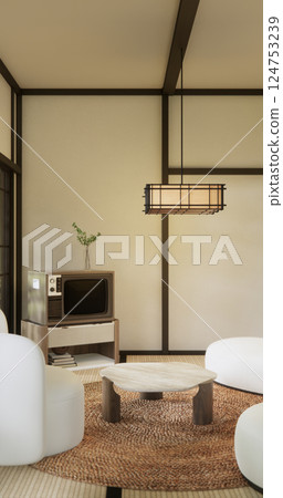 Japan Room Design Japanese style. 3D rendering Japan Room Design Japanese style. 3D rendering 124753239