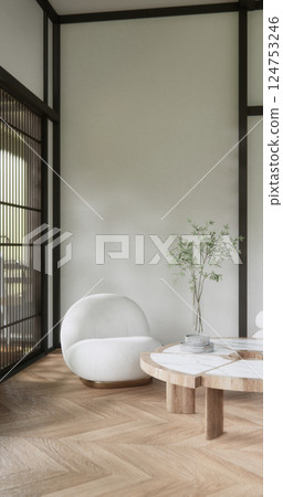 Japan Room Design Japanese style. 3D rendering 124753246