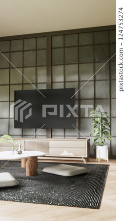 Japan Room Design Japanese style. 3D rendering 124753274