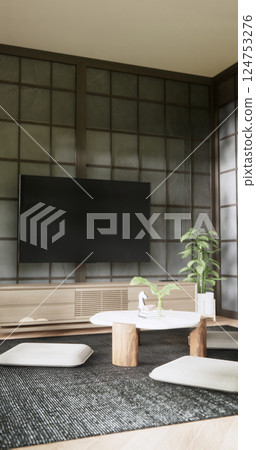 Japan Room Design Japanese style. 3D rendering 124753276