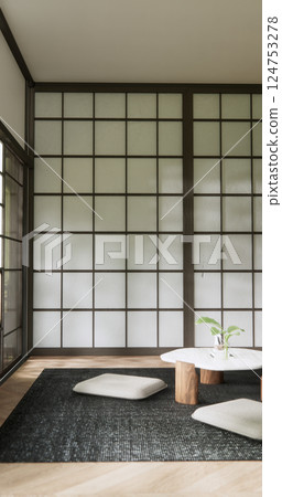 Japan Room Design Japanese style. 3D rendering 124753278