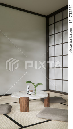 Japan Room Design Japanese style. 3D rendering 124753283