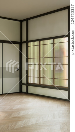 Concept Empty room and wood panels wall background 3D illustration rendering 124753337