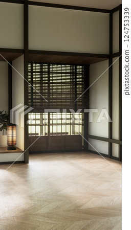 Concept Empty room and wood panels wall background 3D illustration rendering 124753339