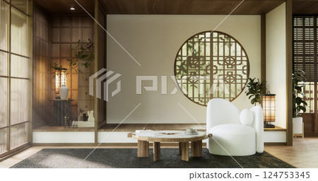 Japan Room Design Japanese style. 3D rendering 124753345