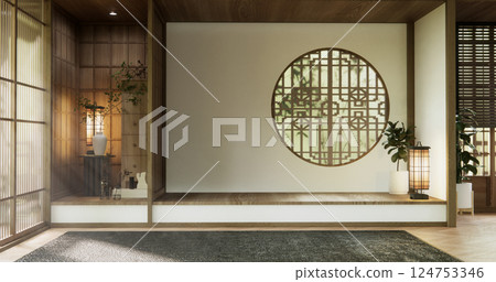 Concept Empty room and wood panels wall background 3D illustration rendering 124753346