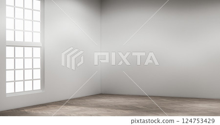 Scene Empty room with white wall with wood wall design. 3d rendering 124753429