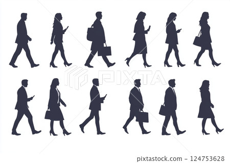 Silhouettes of Business People Walking in the City 124753628
