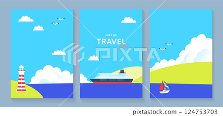 船舶、燈塔和遊艇插圖素材 set_1 124753703