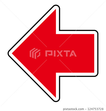 Simple left-pointing red arrow on white background Simple left-pointing red arrow on white background 124753728