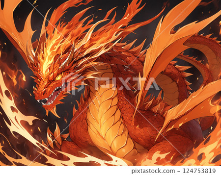 Dragon in flames 124753819