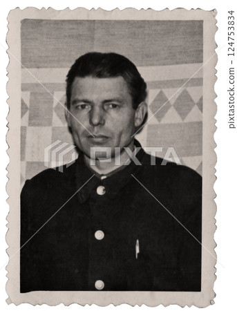 Vintage portrait of a serious thoughtful man of mature years. Retro photo from 1972. Vintage portrait of a serious thoughtful man of mature years. Retro photo from 1972. 124753834