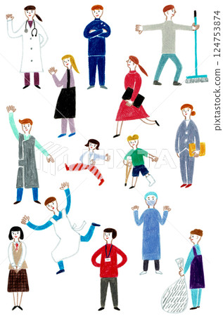 手繪插圖：醫院工作人員與患者 124753874
