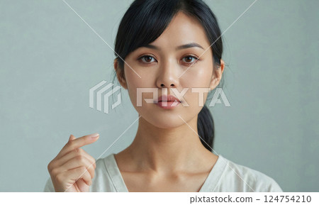 Elegant Portrait of a Young Asian Woman with a Calm and Expressive Gaze 124754210