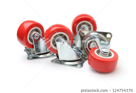 Furniture casters isolated on white. Furniture casters isolated on white. 124754370