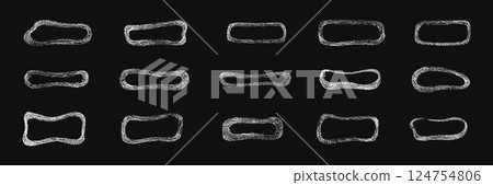 Grunge chalk, crayon texture abstract shape frames set. Vector stock illustration isolated on black background for design template text business presentation, highlight advertising, special offer. EPS 124754806