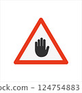 Stop Warning Sign in Triangle with Hand Symbol Inside 124754883
