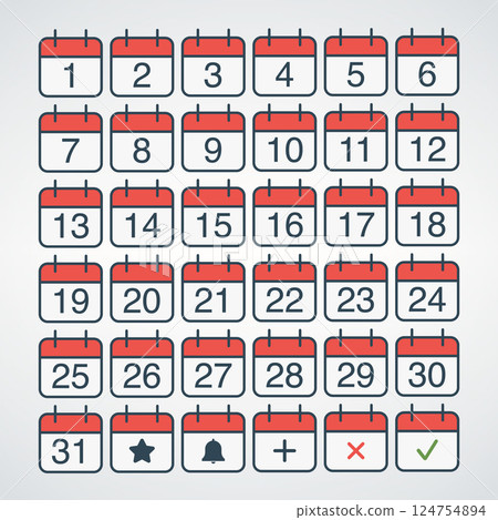 Flat Style Calendar Icons Representing Dates and Symbols for Planning Flat Style Calendar Icons Representing Dates and Symbols for Planning 124754894