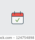 Calendar Icon with Check Mark for Scheduling or Planning Concept 124754898