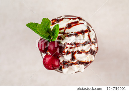 Glass of sweet fresh cherry milkshake 124754901