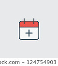 Minimalist Icon Depicting a Calendar with a Plus Sign 124754903