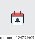Calendar Icon with Reminder Bell and Minimalistic Design Style 124754905
