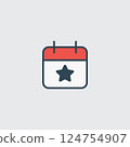 Event Calendar Icon Featuring Star on Organized Planner Page 124754907