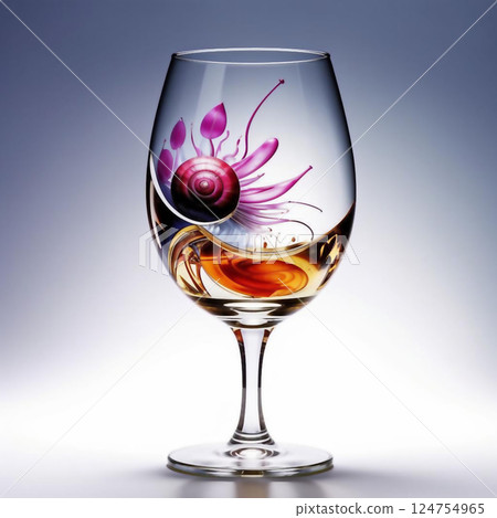 Glass goblet on a white background.A glass with a flower inside. Glass goblet on a white background.A glass with a flower inside. 124754965