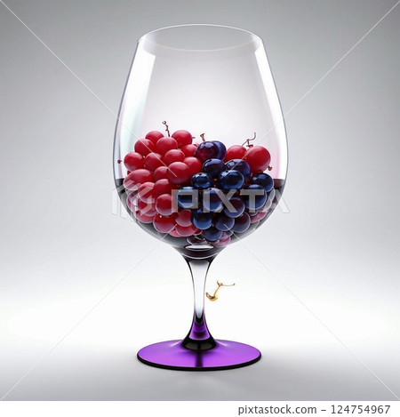 Glass goblet on a white background. A glass with grapes inside. 124754967